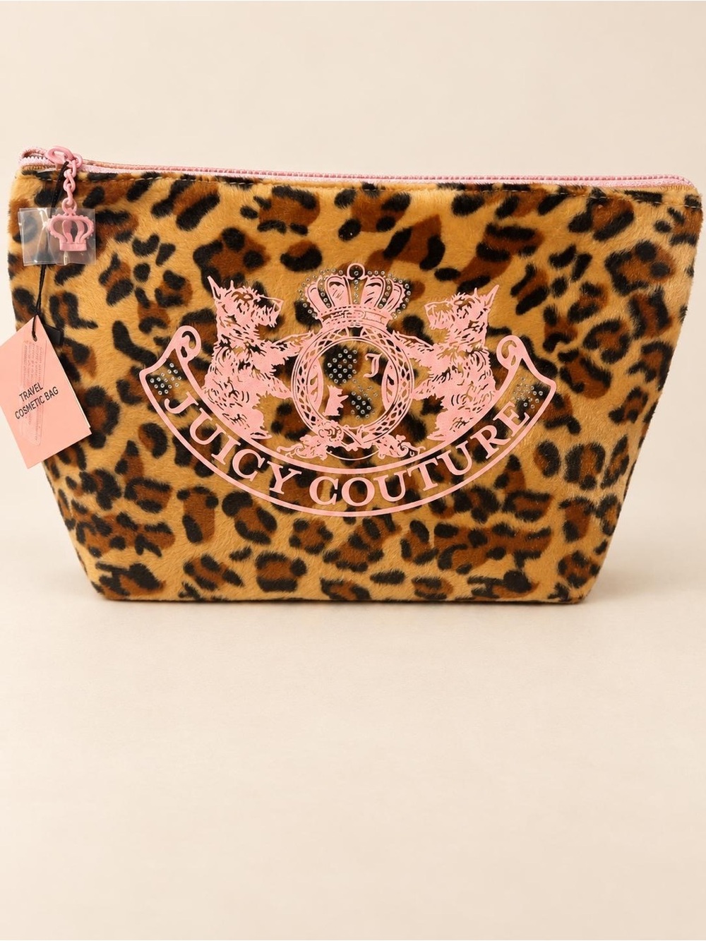 Juicy Couture Leopard Print Cosmetic Pouch with Pink Logo
